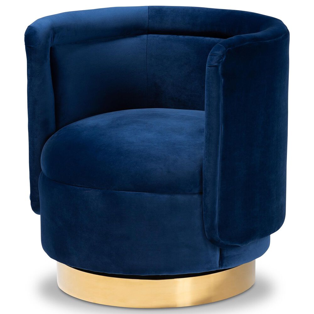 Baxton Studio Saffi Swivel Accent Chair in Royal Blue, , large