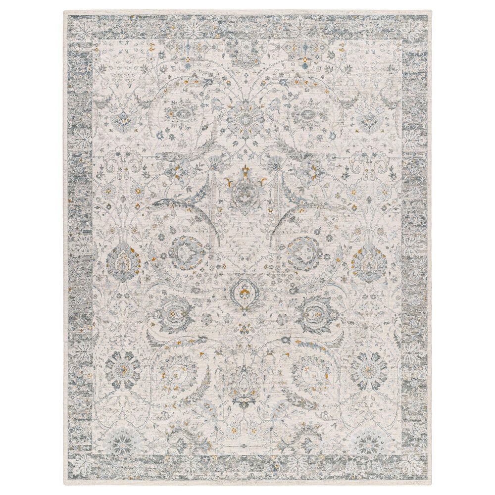 Surya Dresden White, Medium Gray, Gray, Light Slate, Denim and Mustard 2'7" x 3'11" Area Rug, , large