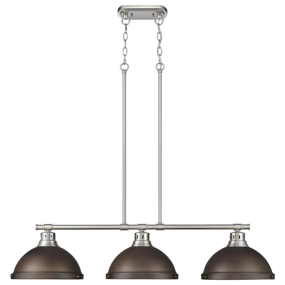 Golden Lighting Duncan 3-Light Pendant with Rubbed Bronze Shade in Pewter, , large
