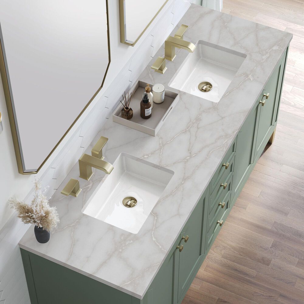 James Martin Vanities Chicago 72" Double Bathroom Vanity in Smokey Celadon with 3 cm Victorian Silver Quartz Top, Rectangular Sinks and FreePower Wireless Charger, , large