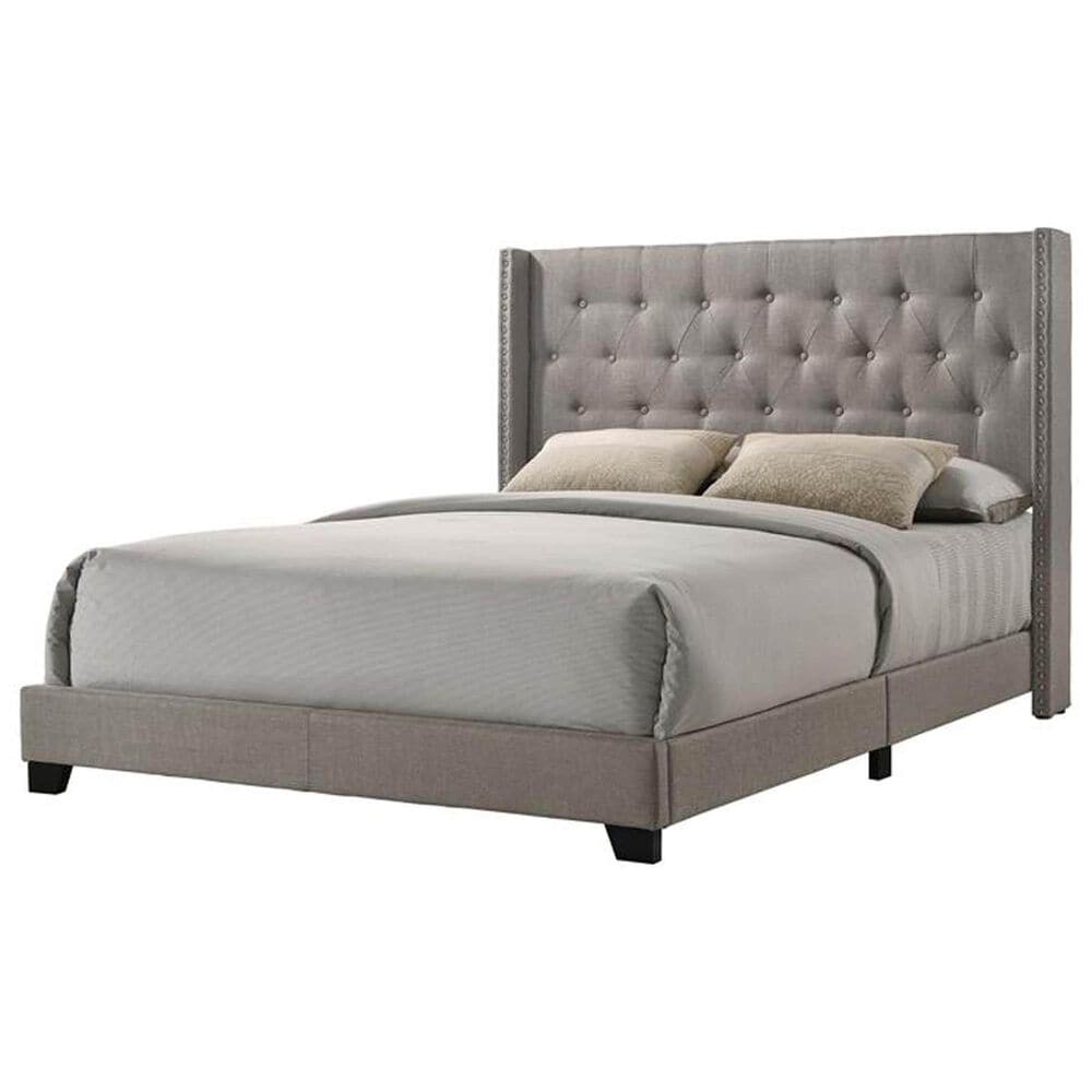 The Monday Company King Upholstered Wingback and Button Tufted Bed in Soft Putty Linen, , large