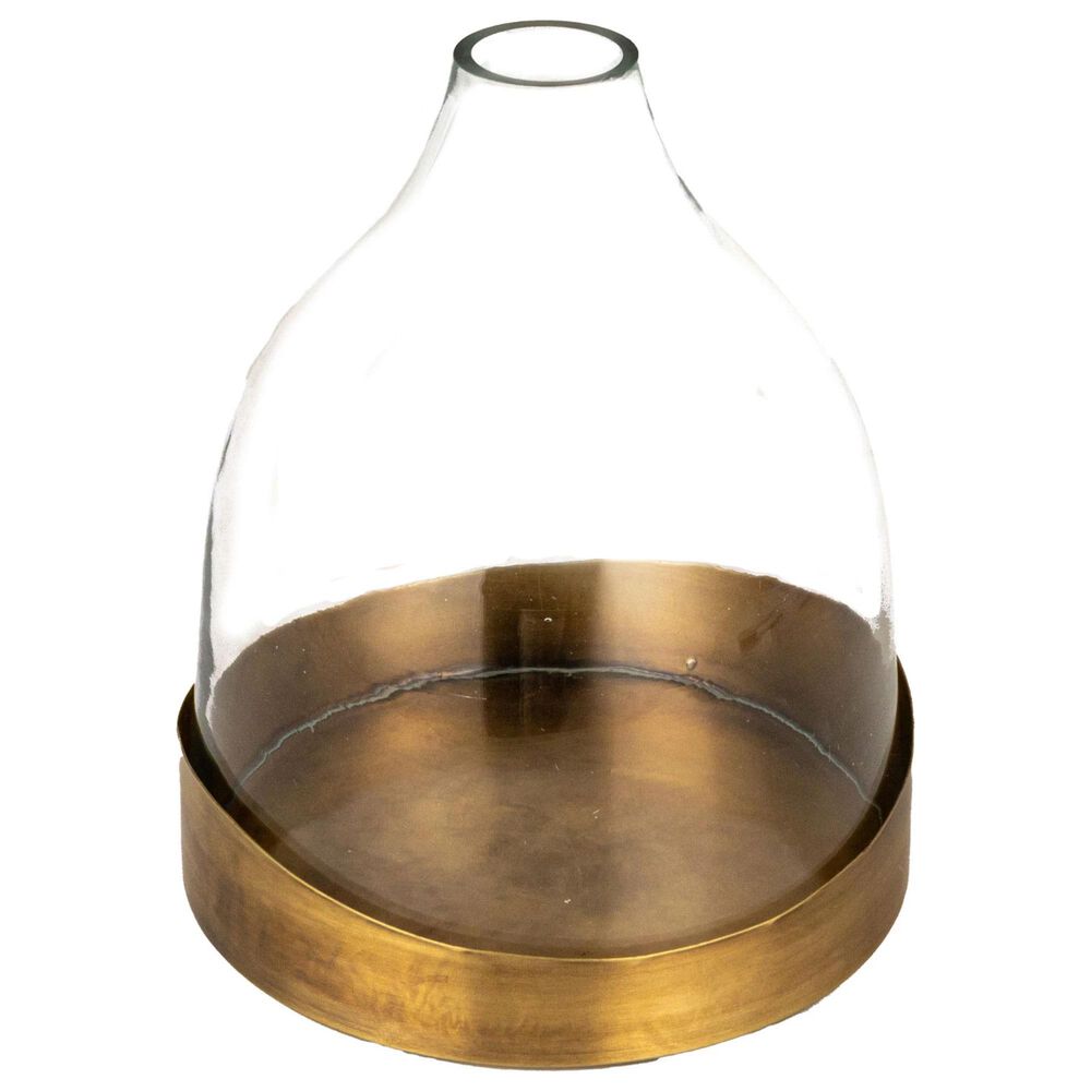 Creative Coop Sophisticated Glass Cloche with Metal Tray in Clear and Antique Brass, , large