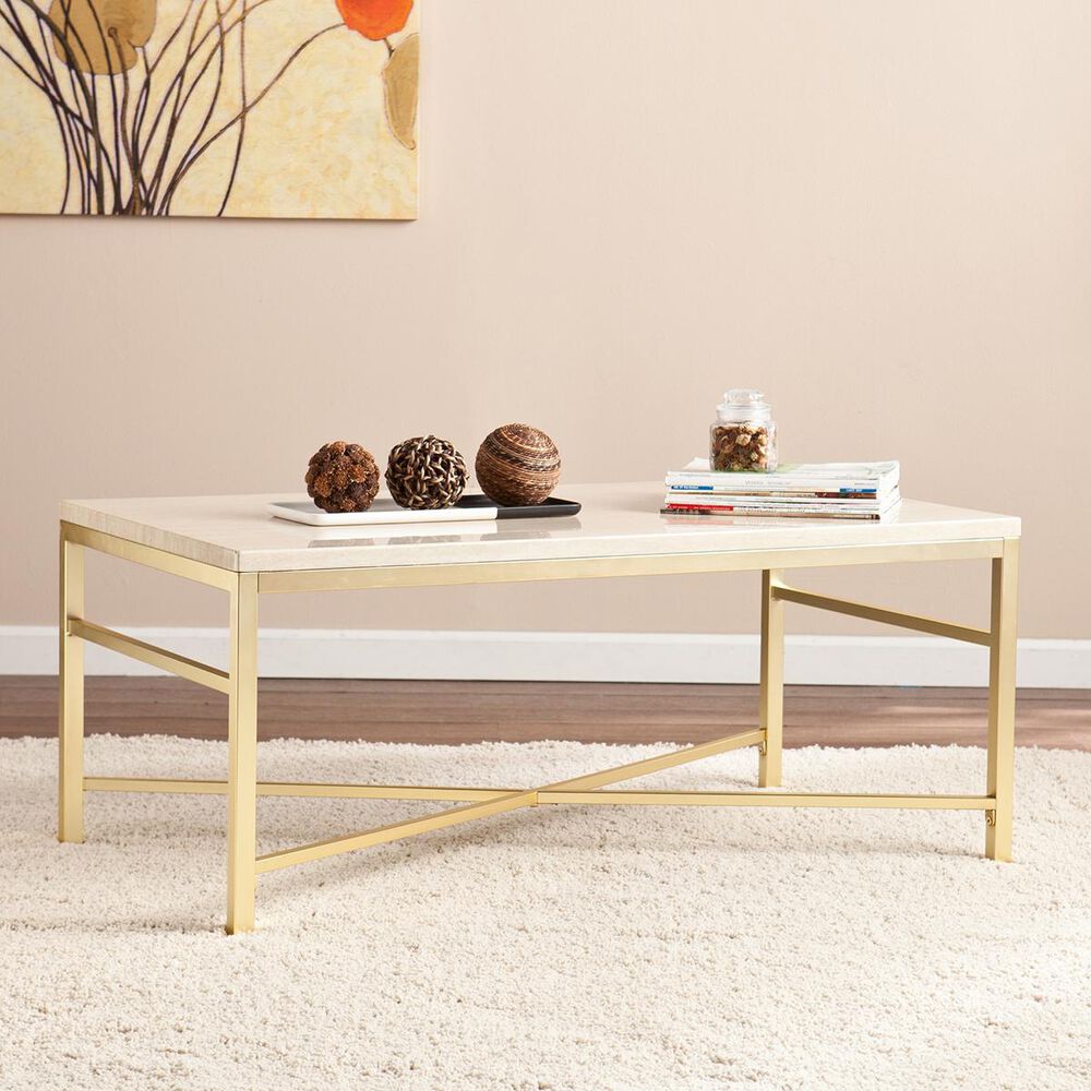 Southern Enterprises Orinda Faux Stone Cocktail Table in Faux Travertine, , large