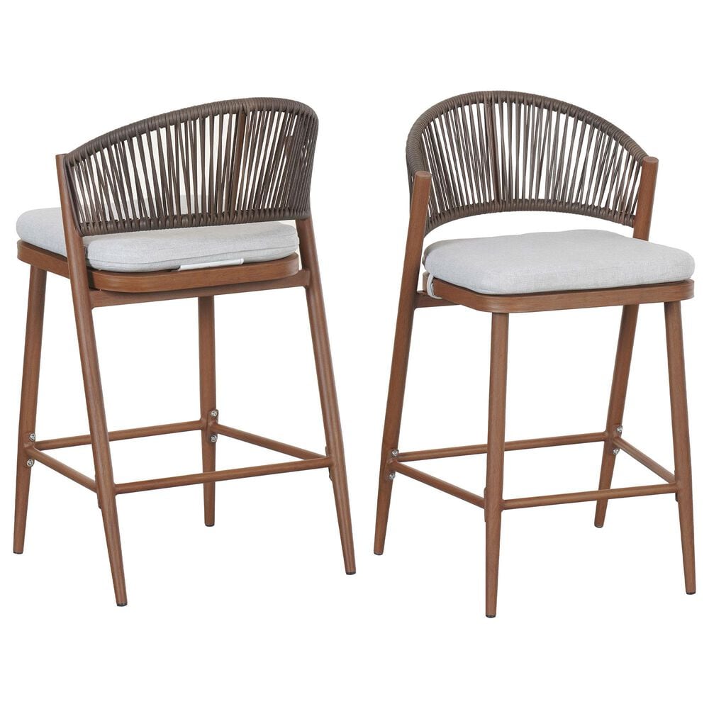 Hearth and Haven 26" Outdoor Counter Stool with Teak Frame in Light Gray (Set of 2), , large