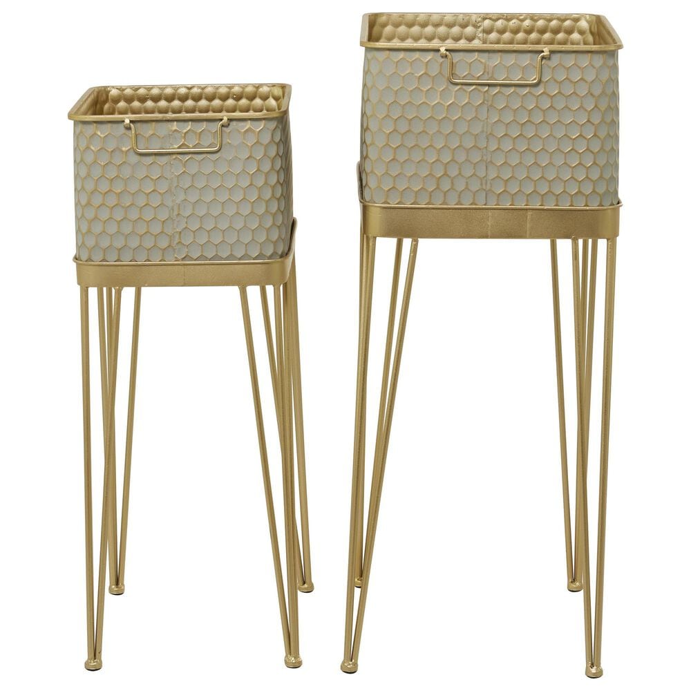 Maple and Jade Planter with Removable Stand in Gray and Gold Satin &#40;Set of 2&#41;, , large