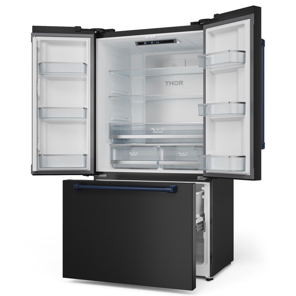 THOR KITCHEN Gordon Ramsay 20.3 Cu. Ft. Counter Depth French Door Refrigerator with Navy Blue Handle Kit in Black, , large