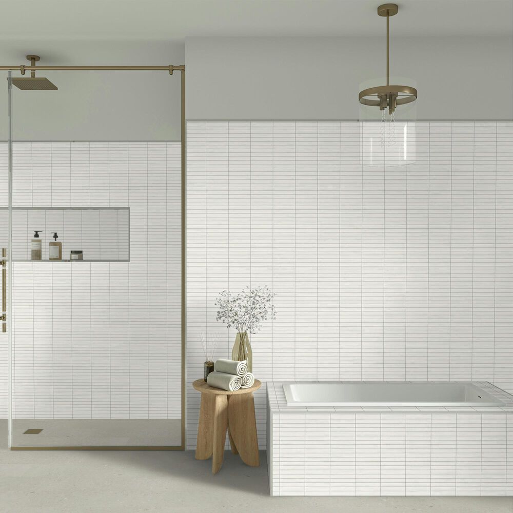 Dal-Tile Artcrafted Coconut 1&quot; x 6&quot; Straight Joint on 11.5&quot; x 9.75&quot; Glazed Ceramic Mosaic Sheet, , large