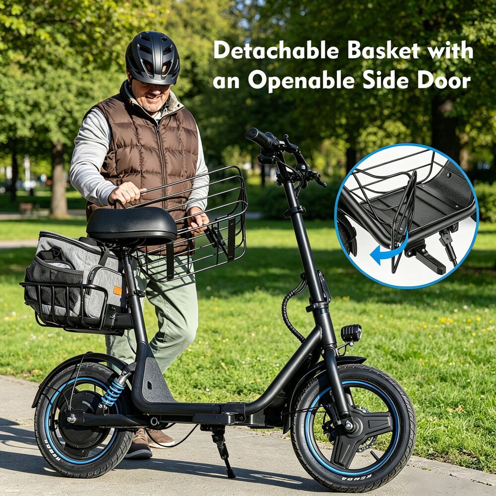 HOMLUX 650W 30-Mile Adults Electric Scooter with Pet Basket in Black, , large
