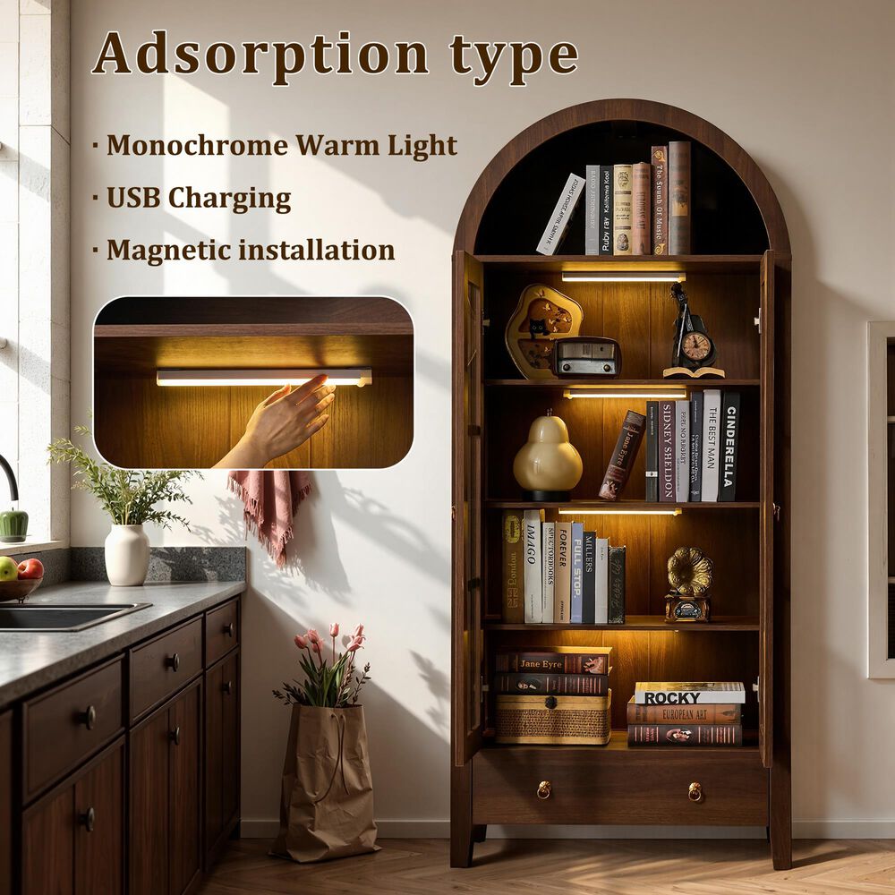HOMLUX 71" Arched Curved Storage Cabinet in Walnut, , large