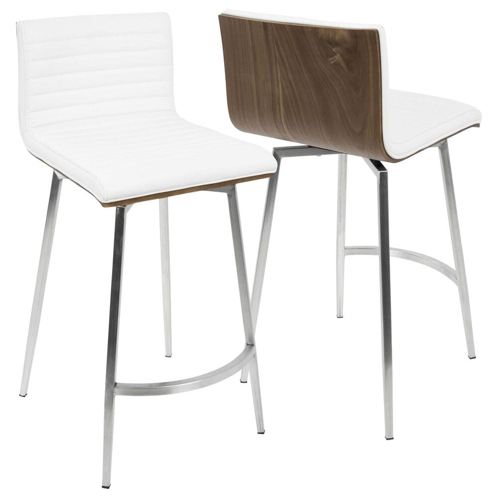 Lumisource Mason Swivel Counter Stool with White Cushion in Stainless Steel and Walnut &#40;Set of 2&#41;, , large