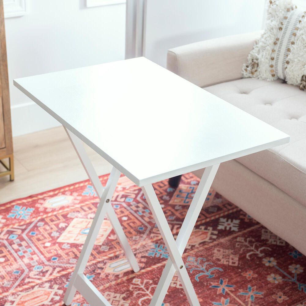 Linden Boulevard Taneli Tray Table Set with Stand in White &#40;Set of 4&#41;, , large