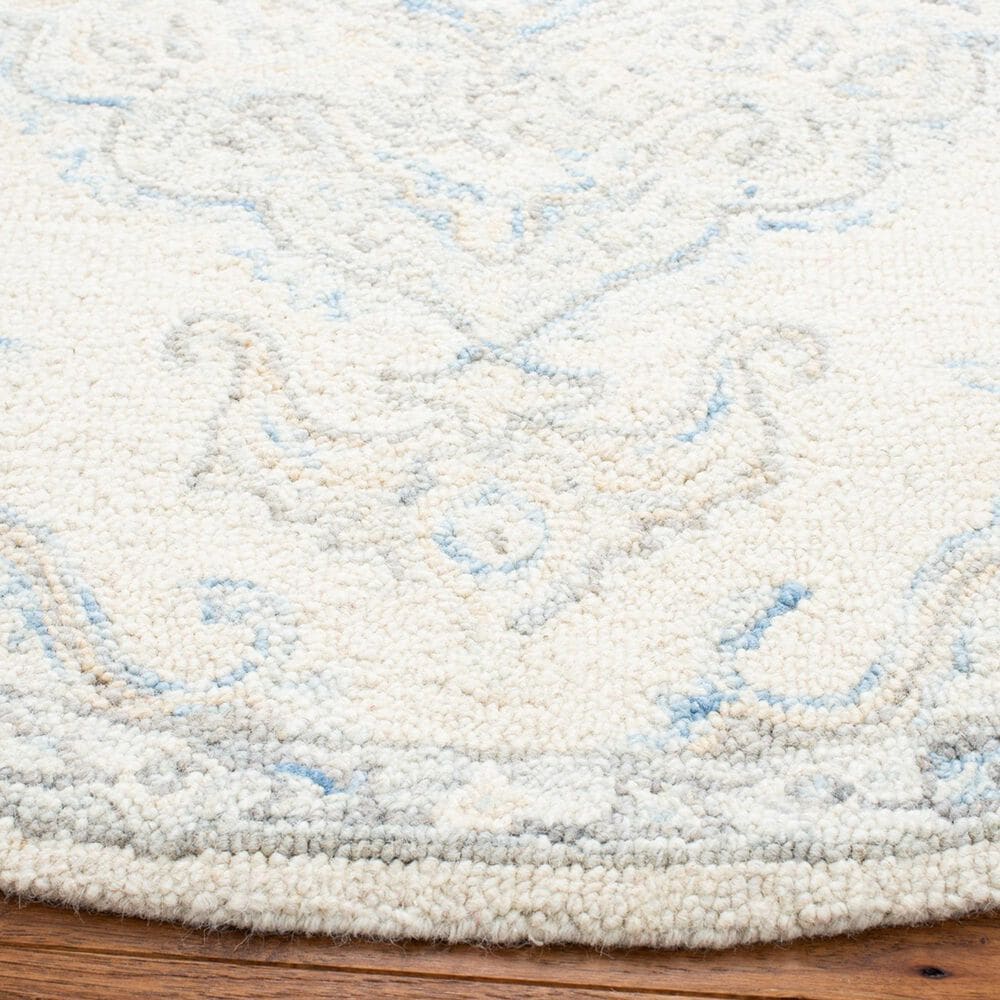 Safavieh Micro-Loop MLP516A 5&#39; Round Ivory and Blue Area Rug, , large