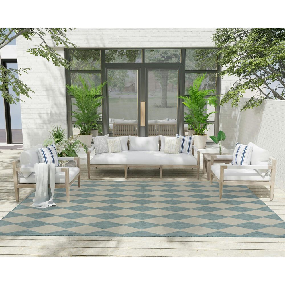 Nourison Positano Geometric Aqua 7&#39; x 10&#39; Indoor/Outdoor Area Rug, , large