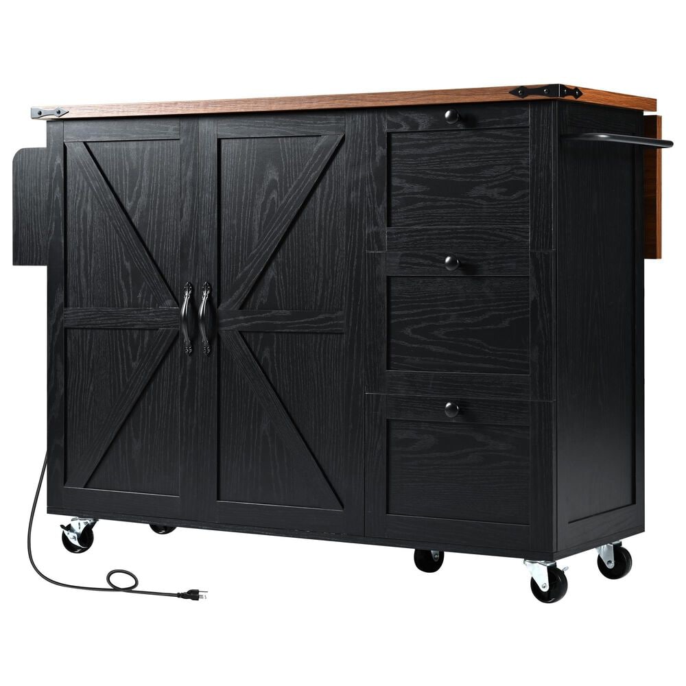HOMLUX 55" Farmhouse Kitchen Island with Power Outlet in Black, , large