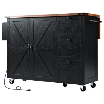 HOMLUX 55" Farmhouse Kitchen Island with Power Outlet in Black, , large