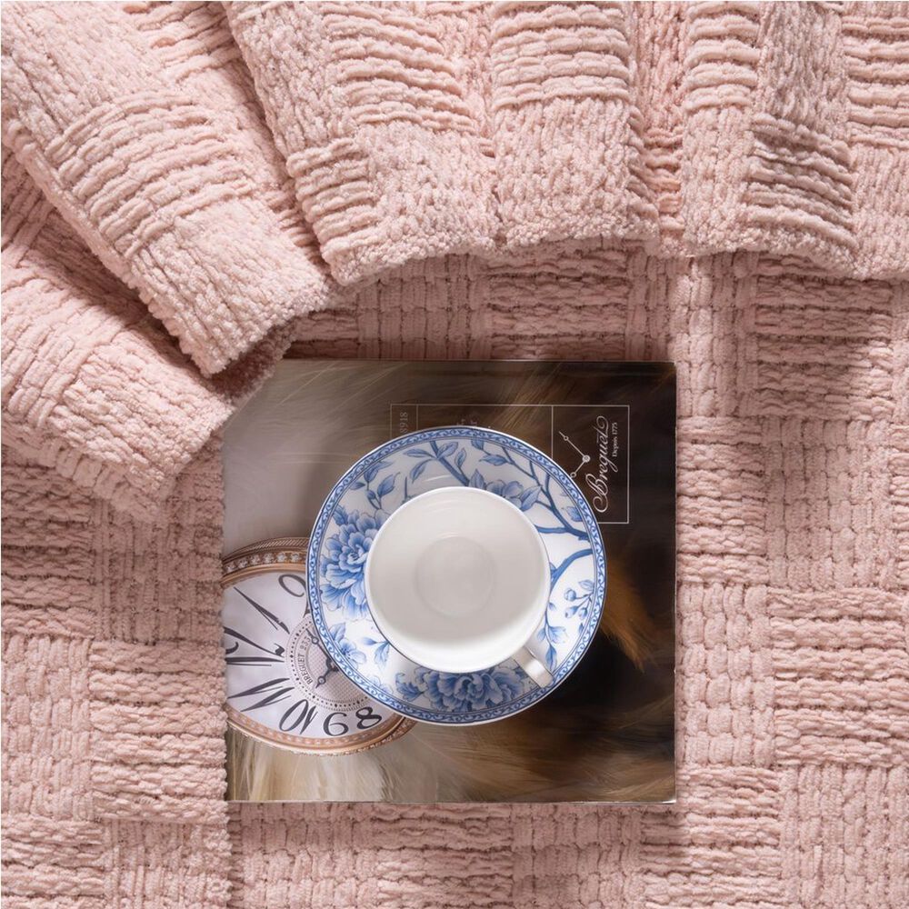 Trade Linker 50" x 70" Chenille Polyester Fringed Basket Throw in Blush, , large
