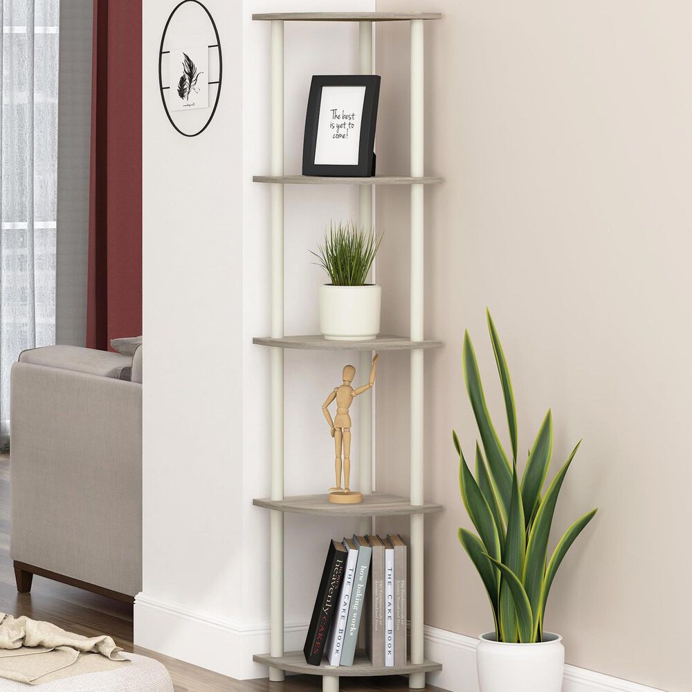HOMLUX 5-Tier Modern Tall Corner Open Bookshelf in Sonoma Oak and White, , large