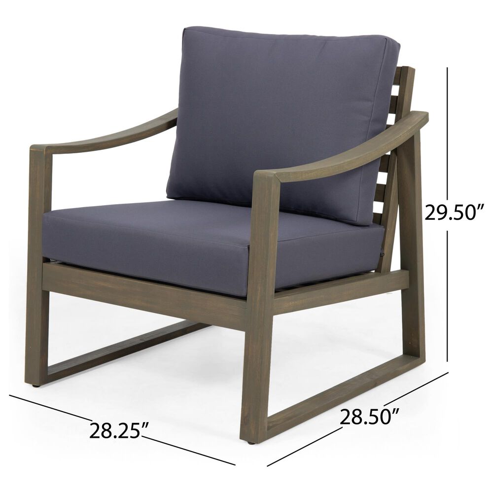 Hearth and Haven Samwell Outdoor Club Chair with Blue Cushion in Dark Grey, , large