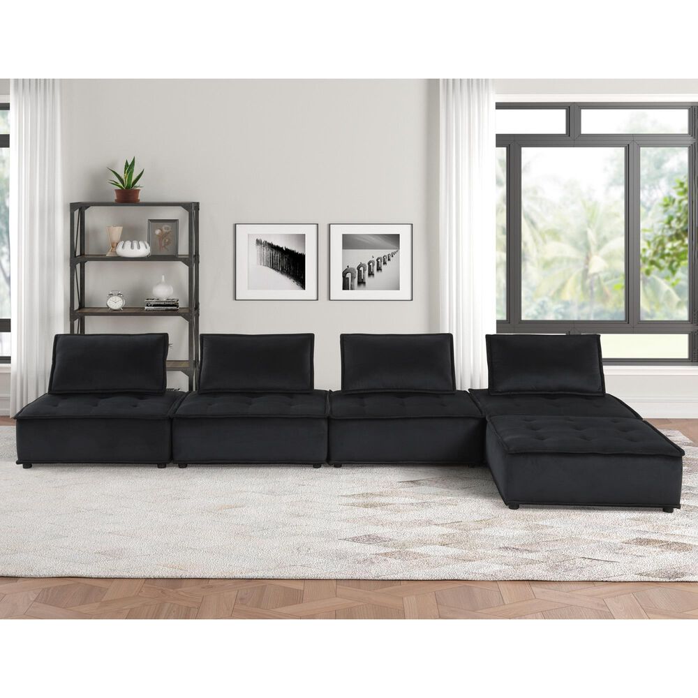 HOMLUX Anna A 5-Piece Stationary Sectional Sofa in Black Velvet, , large