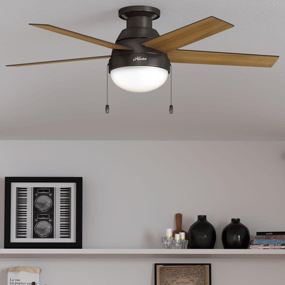 Hunter Anslee Low Profile 46&quot; Ceiling Fan with LED Lights in Premier Bronze, , large