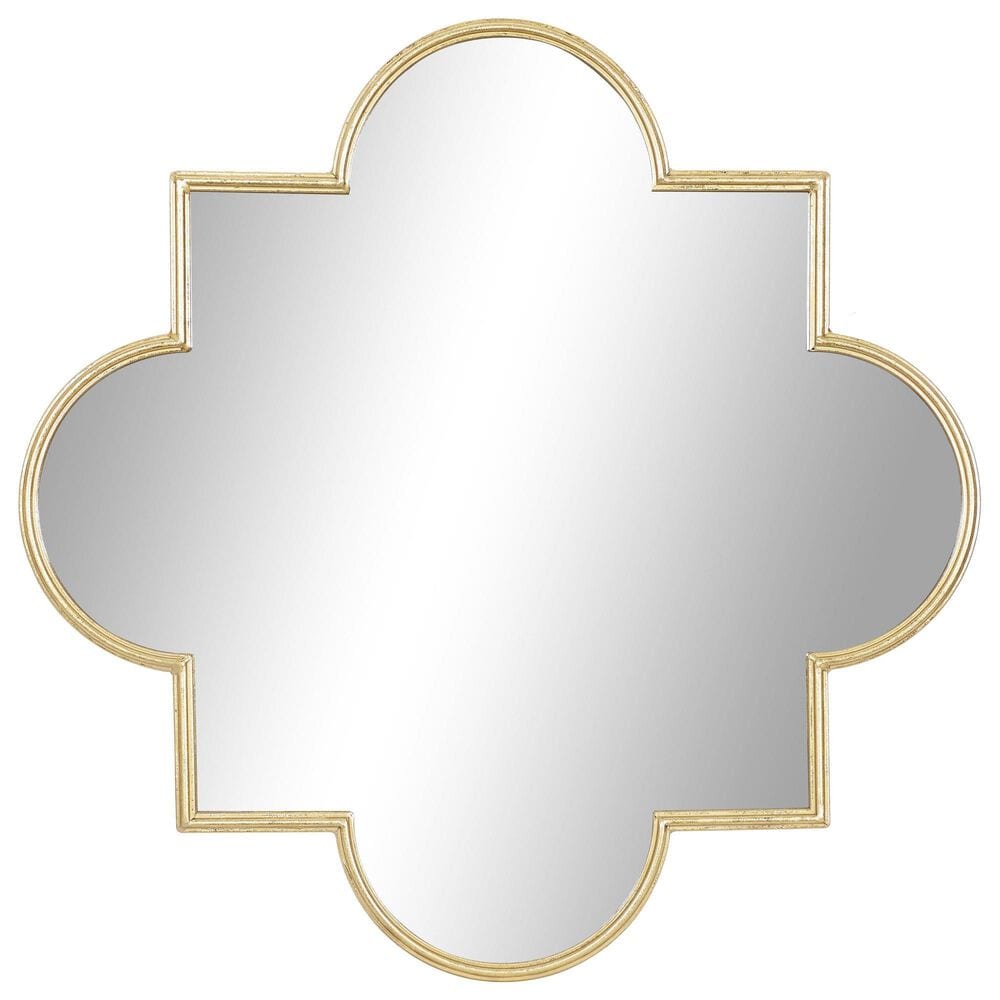 Maple and Jade 34" Metal Geometric Quatrefoil Wall Mirror in Satin Gold, , large