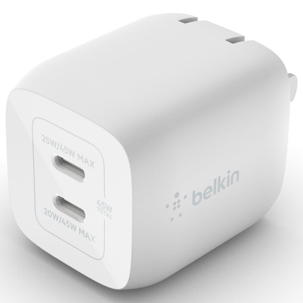 Belkin BoostCharge Pro 45W Dual USB-C GaN Wall Charger in White, , large