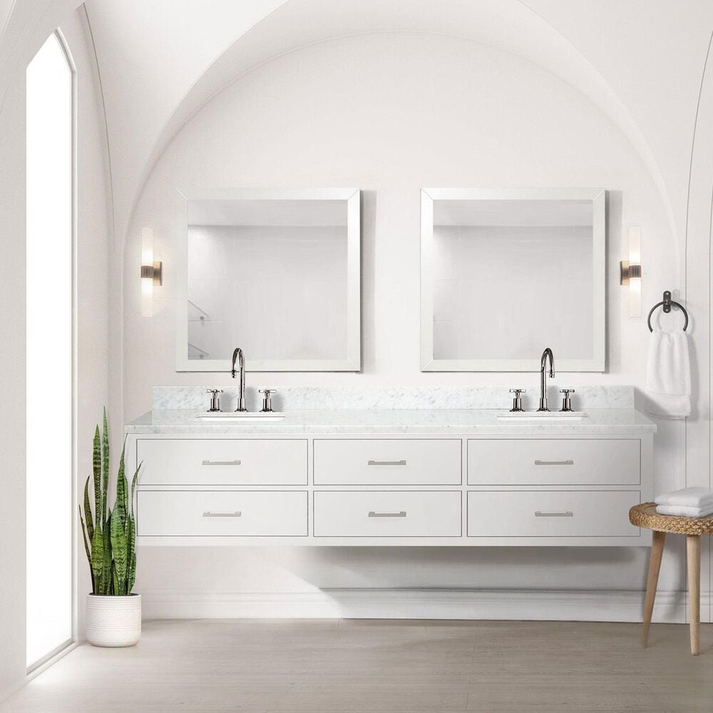 Lexora Home Castor 84" Double Bathroom Vanity in White with 2 cm White Carrara Marble Top and Rectangular Sinks, , large