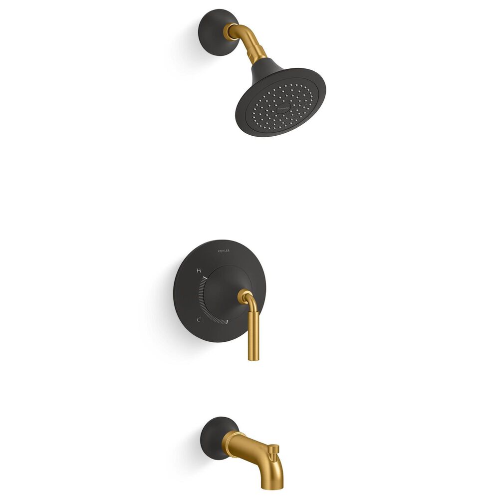 Kohler Tone Rite-Temp Bath and Shower Faucet Trim Kit in Matte Black and Brushed Modern Brass, , large