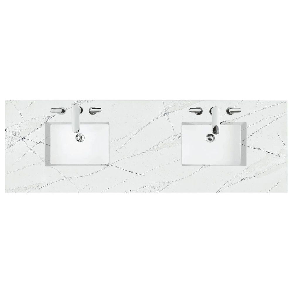James Martin Vanities Chicago 72" Double Bathroom Vanity in Glossy White with 3 cm Ethereal Noctis Quartz Top, Rectangular Sinks and FreePower Wireless Charger, , large