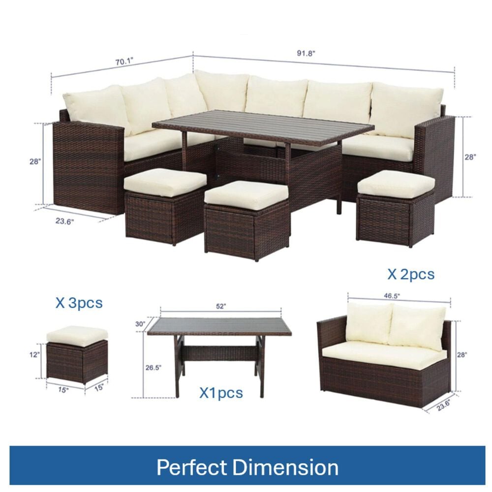 Hearth and Haven 7-Piece Outdoor Dining Set with Beige Cushion in Brown, , large