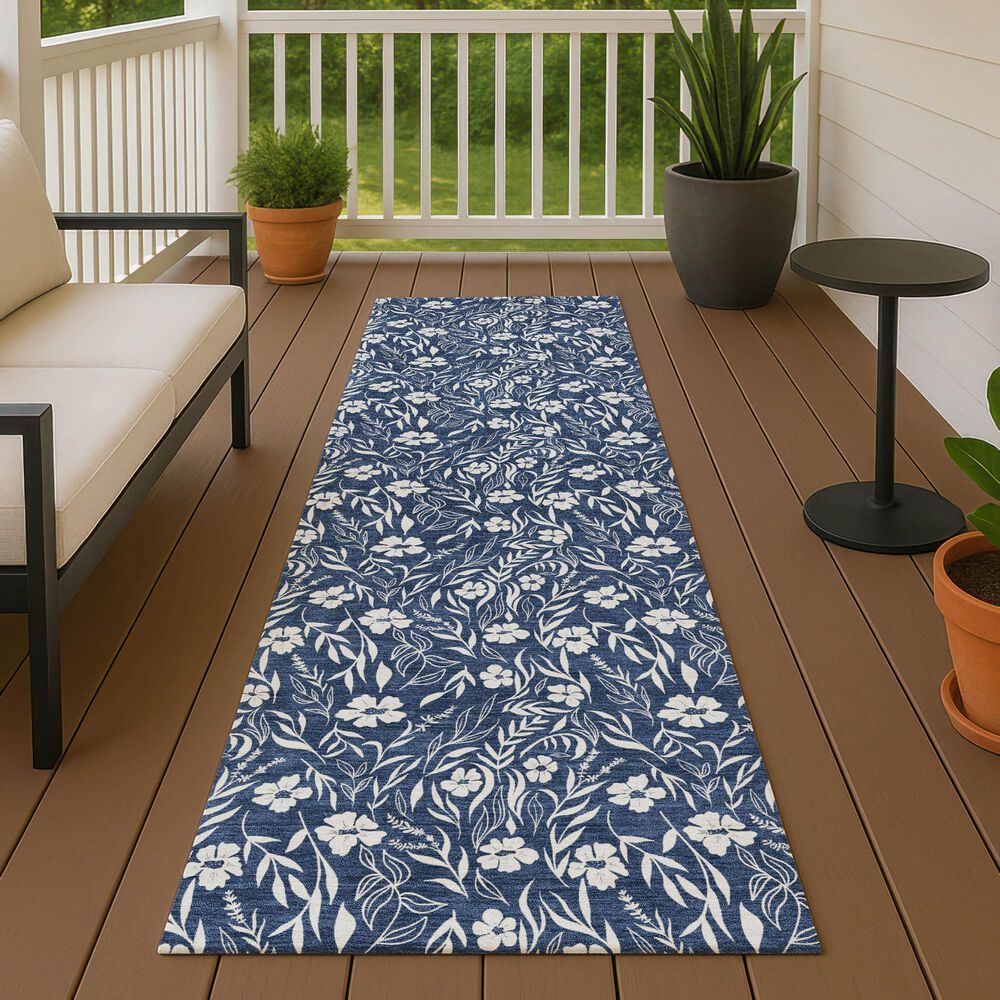 Dalyn Rug Company Soft Essentials Floral Navy 2'3" x 7'6" Indoor/Outdoor Runner, , large