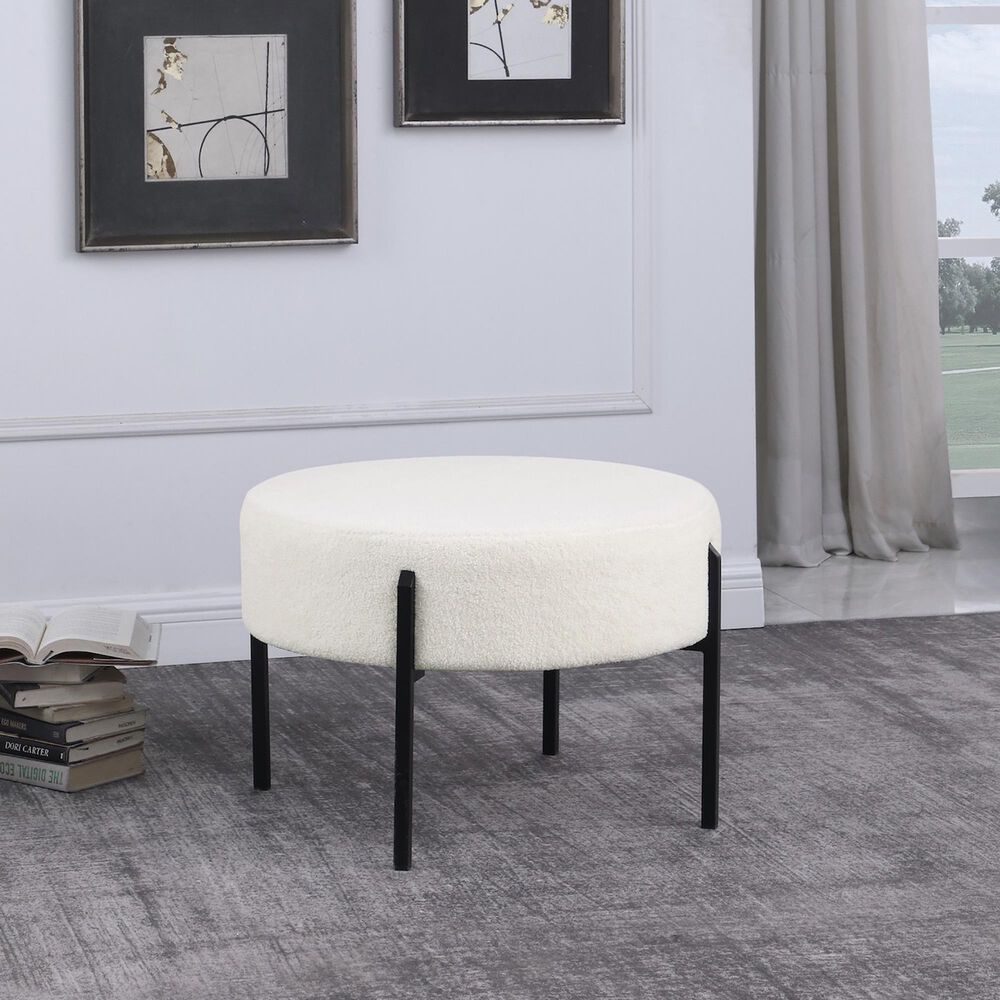 Kinfine HomePop Sherpa Ottoman in Cream, , large
