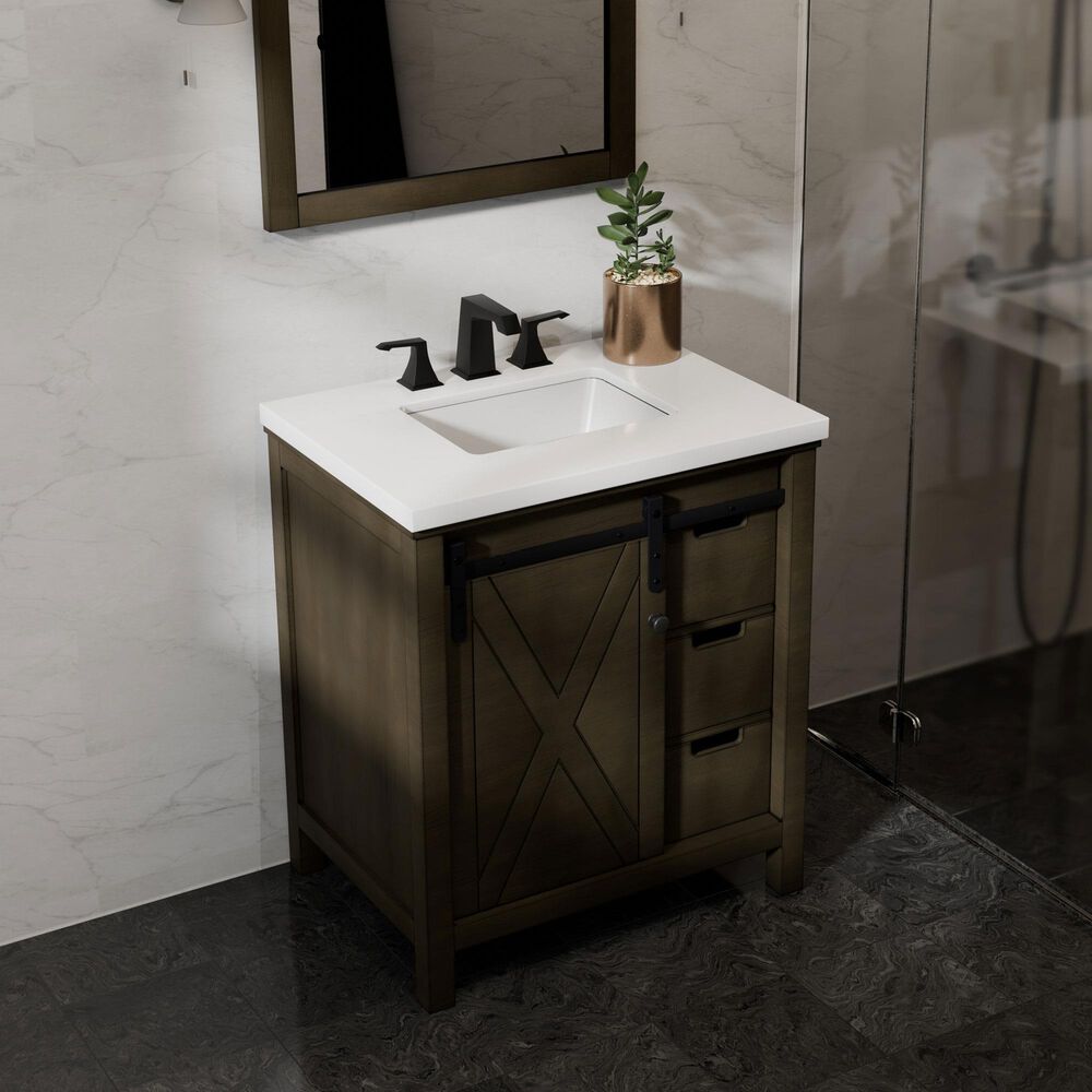 Lexora Home Marsyas 30" Single Bathroom Vanity in Rustic Brown with White Quartz Top and Rectangular Sink, , large