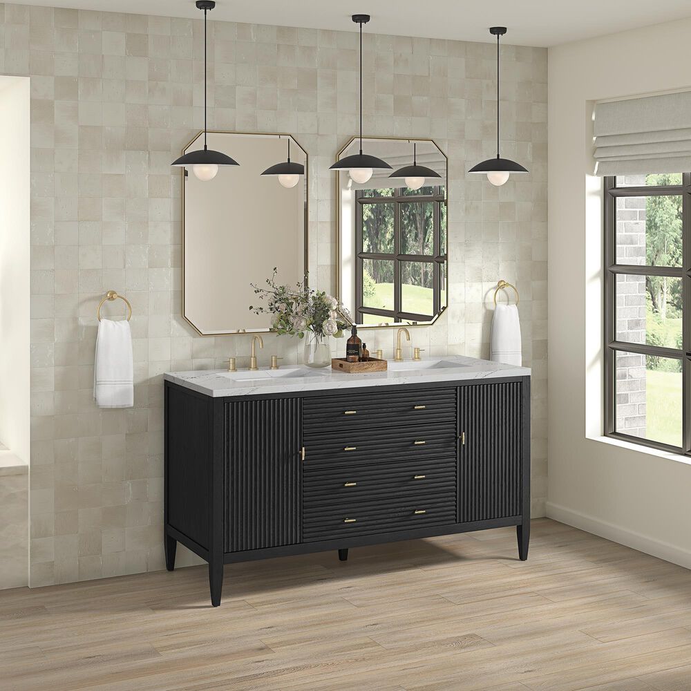 James Martin Vanities Myrrin 60&quot; Double Vanity in Carbon Oak with 3 cm Ethereal Noctis Quartz Top, , large