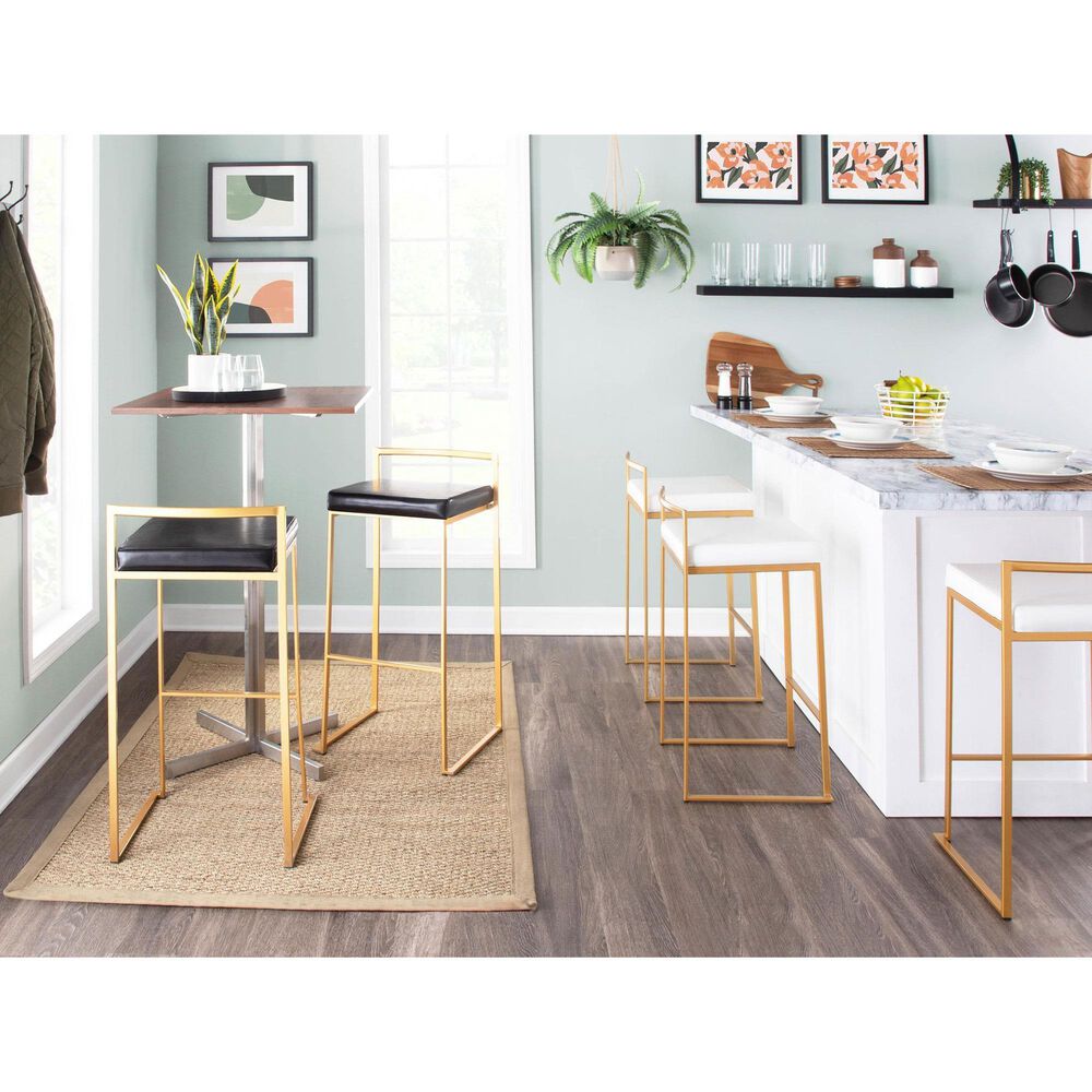 Lumisource Fuji Stackable Barstool with Black Faux Leather in Gold &#40;Set of 2&#41;, , large