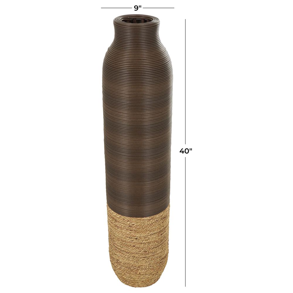 Maple and Jade 40&quot; Seagrass Handmade Decorative Vase in Dark Brown and Natural Brown, , large