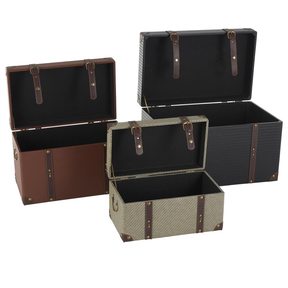 Maple and Jade 3-Piece Vintage Studded Woven Storage Decorative Trunk Set in Blue, Cream, and Maroon, , large