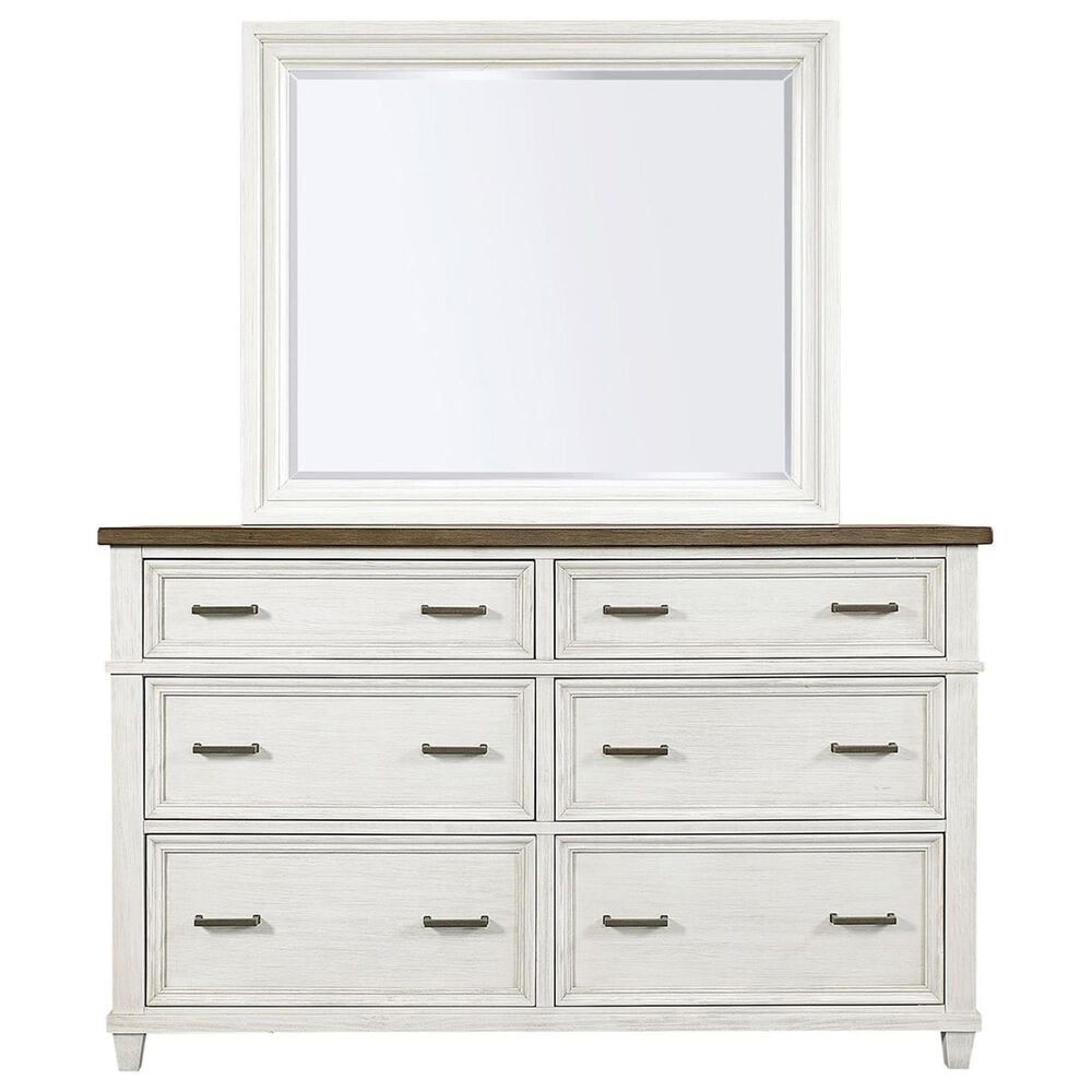 Riva Ridge Caraway 6 Drawer Dresser and Mirror in Aged Ivory and Brown, , large