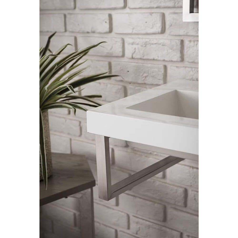James Martin Vanities Boston 31.5&quot; Single Wall Brackets in Brushed Nickel with 3 cm White Glossy Resin Top and Rectangular Sink, , large