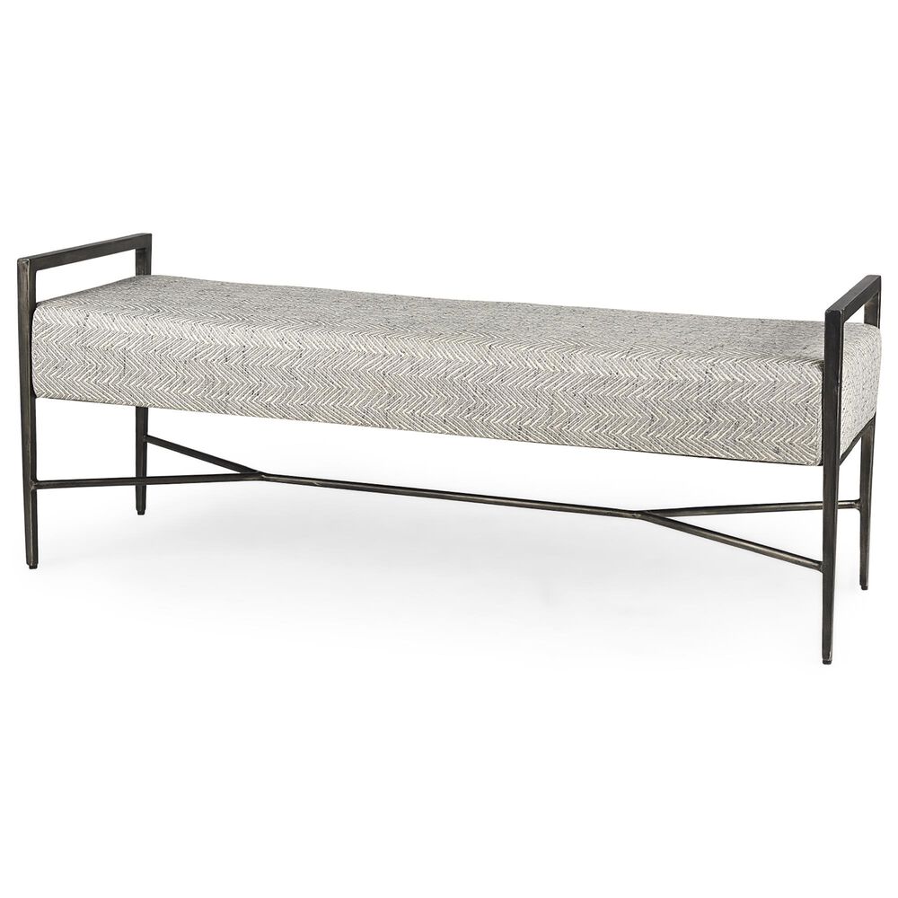 Mercana Charlotte Bench with Gray Herringbone Fabric Cushion Seat in Antique Nickel, , large