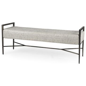 Mercana Charlotte Bench with Gray Herringbone Fabric Cushion Seat in Antique Nickel, , large