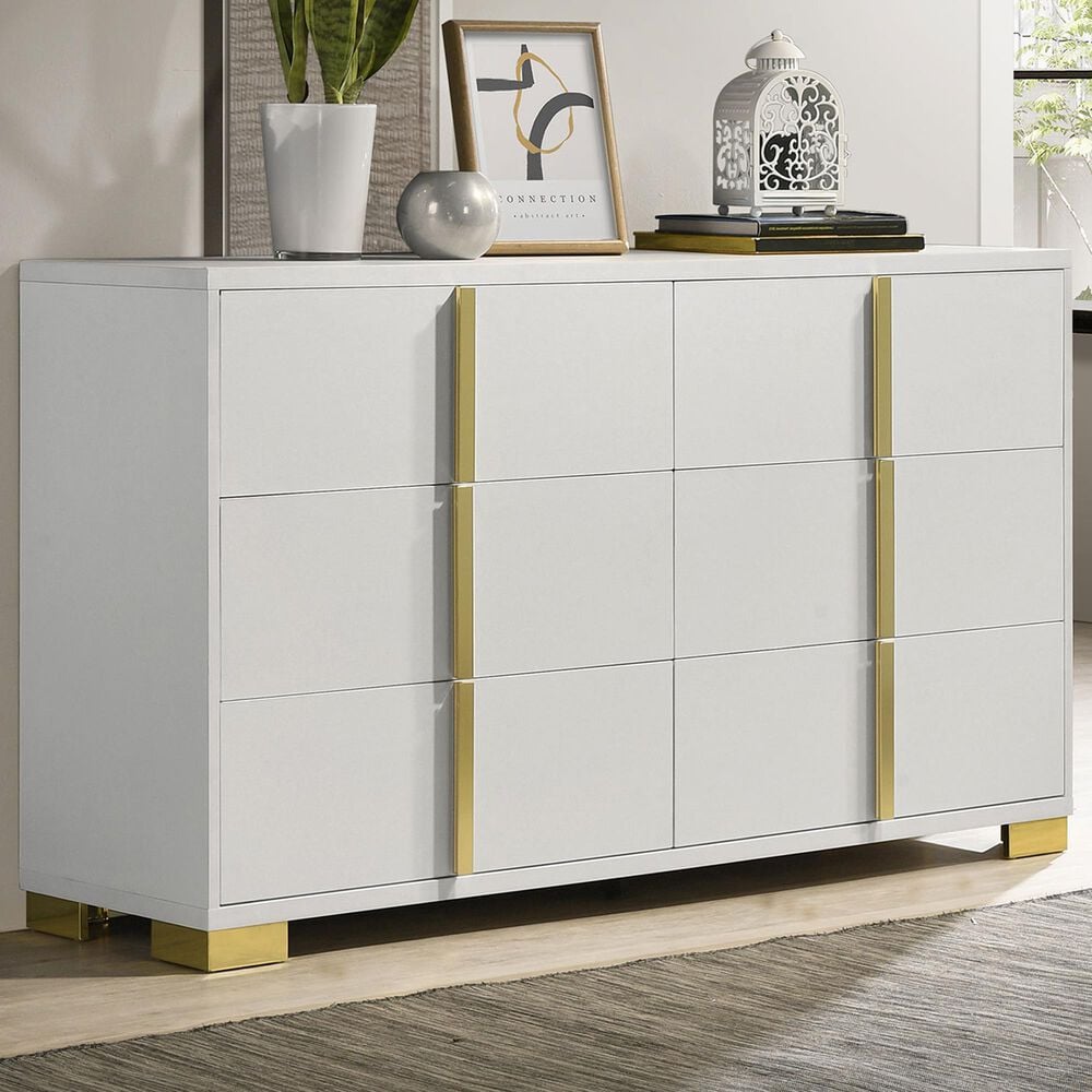 Pacific Landing Marceline 6-Drawer Dresser in White and Gold, , large