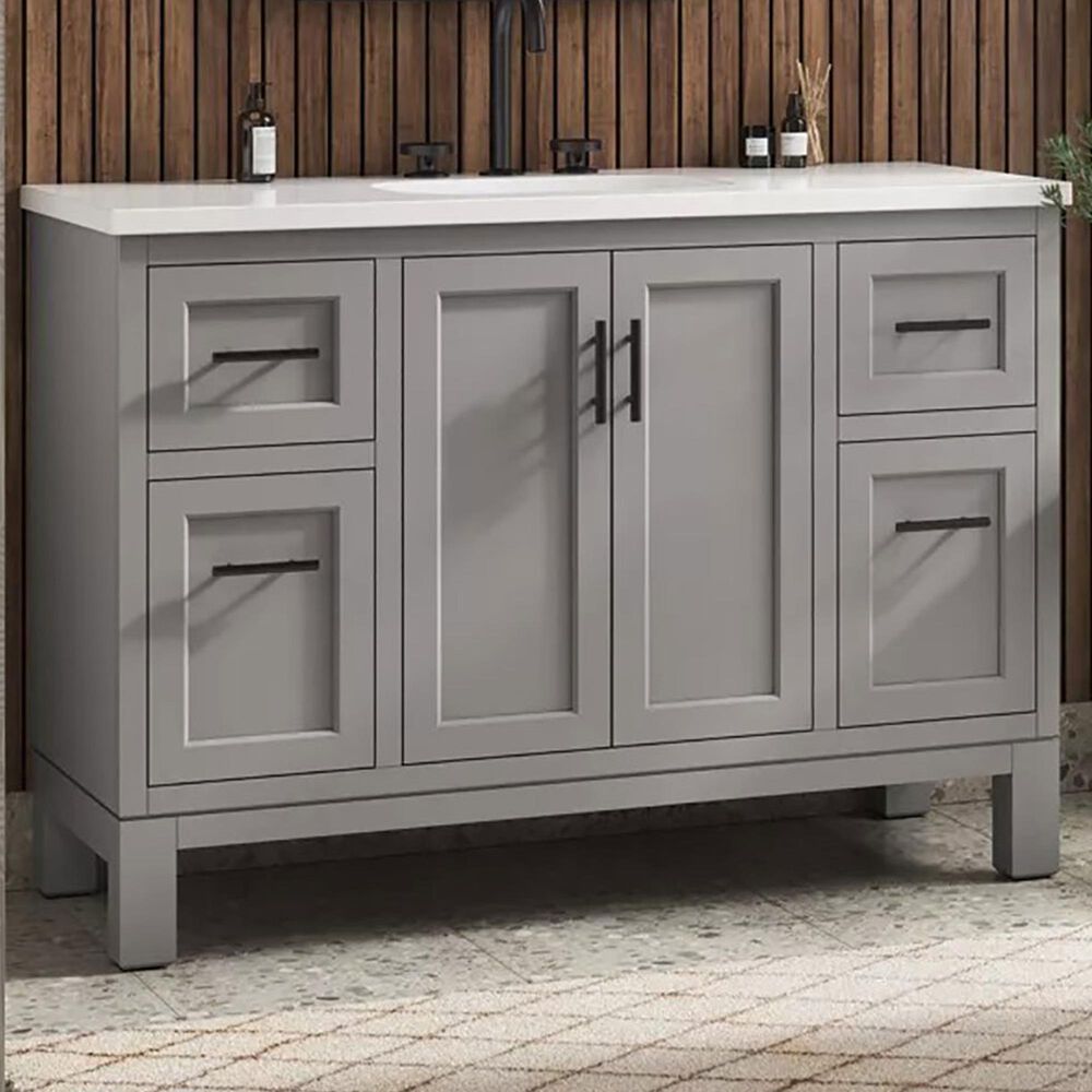 Kohler Quo 48&quot; Single Bathroom Vanity in Mohair Grey with 3 cm Pure White Quartz Top and Oval Sink, , large