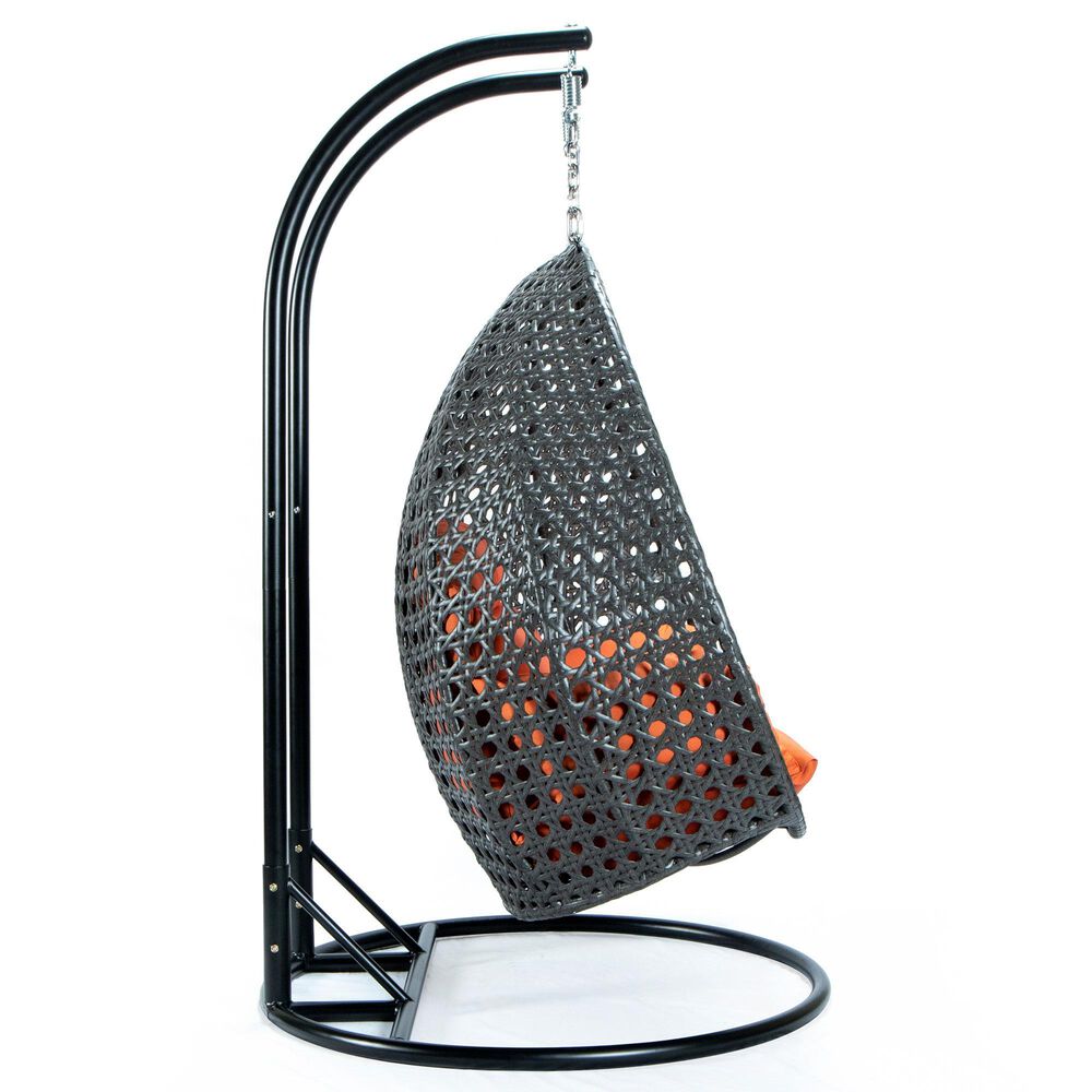 Leisuremod Patio 2-Seat Hanging Egg Swing Chair with Orange Cushion in Charcoal, , large