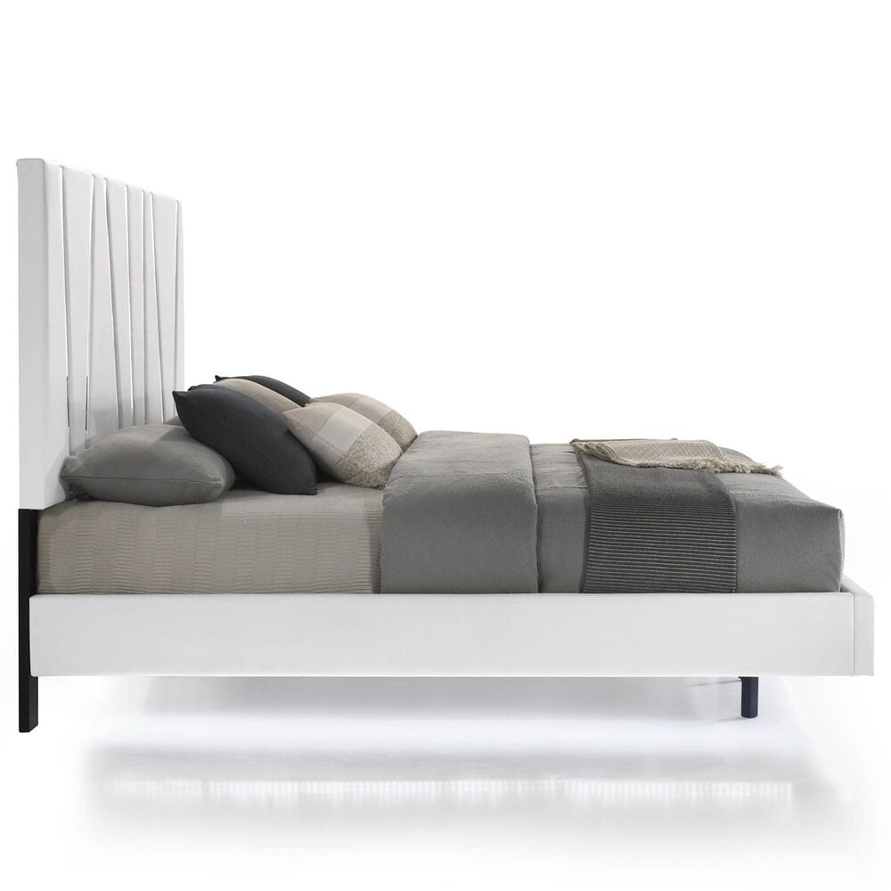 New Heritage Europa 4 Piece Wood King Panel Bedroom Set with Nightstand in White, , large