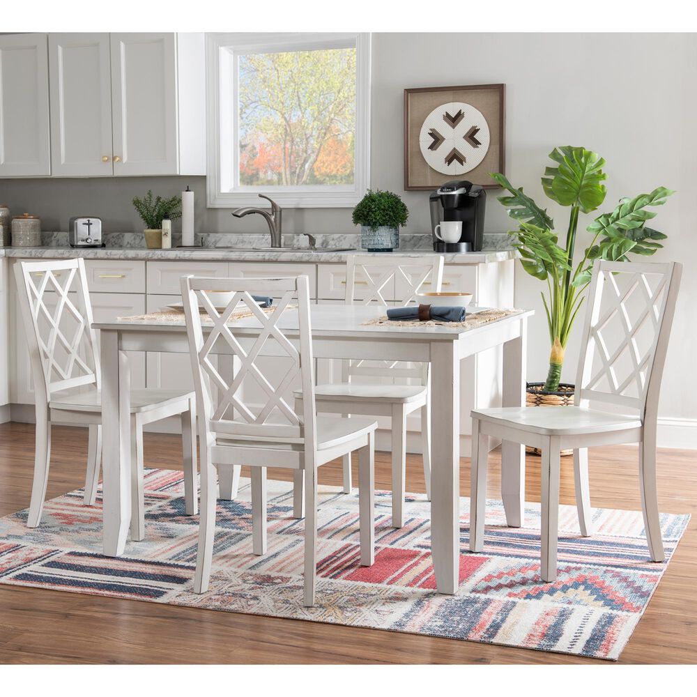 Linon Home Decor Hamlet 5-Piece Rectangular Dining Set in White, , large