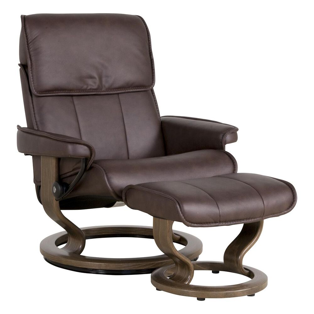 Ekornes Stressless Admiral Large Leather Chair and Ottoman in Paloma Chocolate, , large