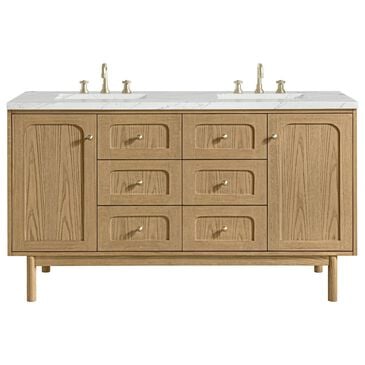 James Martin Vanities Laurent 60" Double Bathroom Vanity in Light Natural Oak with 3 cm Ethereal Noctis Quartz Top and Rectangular Sinks, , large