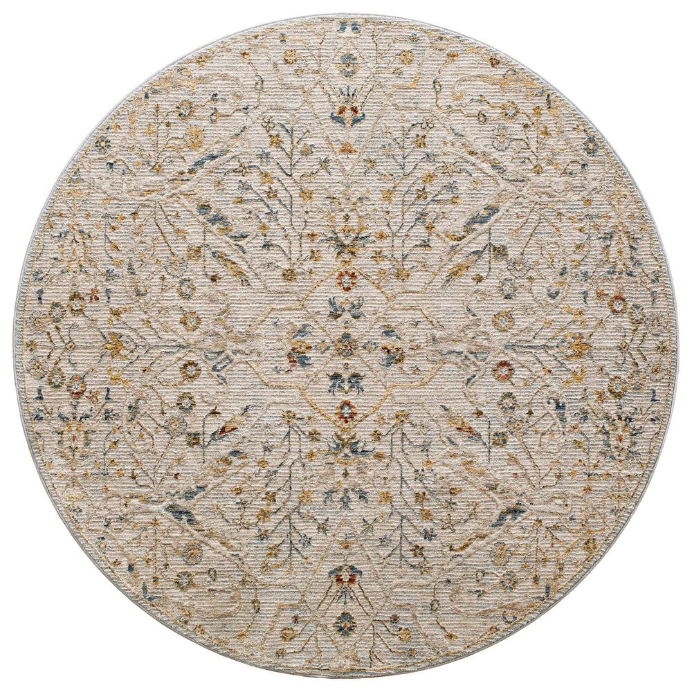 Surya Reina Light Gray, Denim, Cream, Tan, Light Brown, Rust, Mustard and Olive 5"3" Round Area Rug, , large