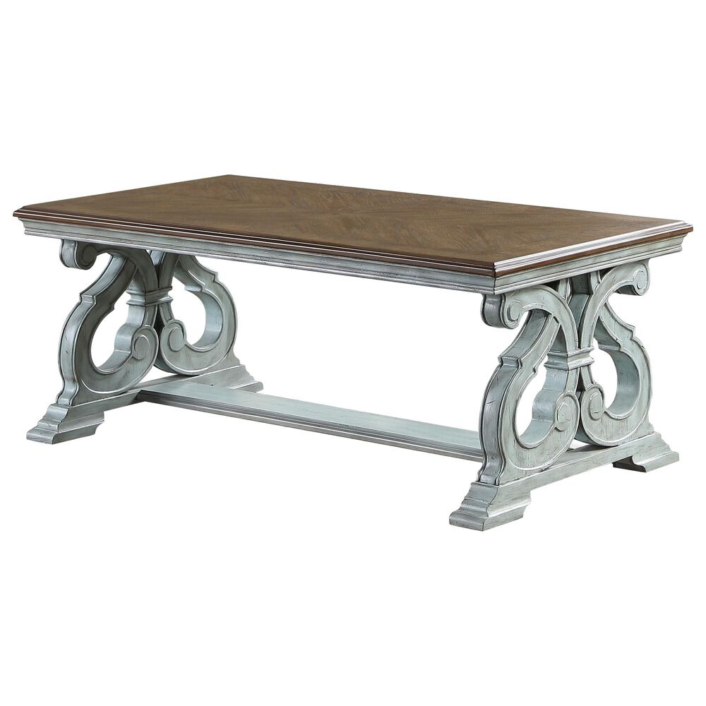 Furniture of America Rojas Coffee Table in Oak and Antique Blue, , large